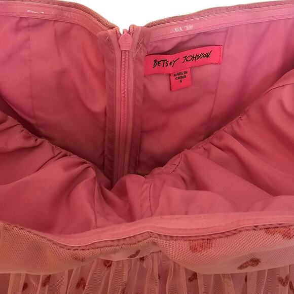 Betsy Johnson Pale Pink Glittery Heart Printed Tulle Romantic Midi Dress - Picture 9 of 10